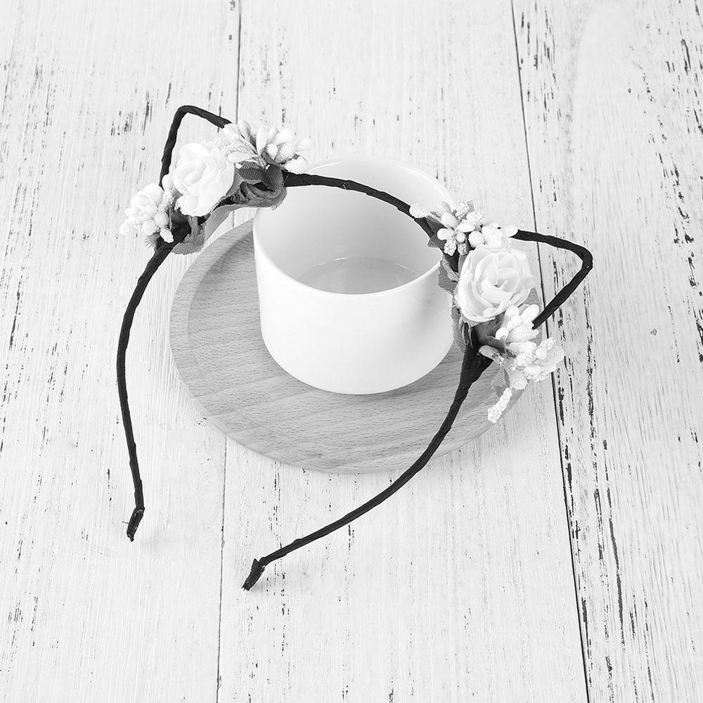 FORBETTER Băng Đô Cài Tóc Hình Tai Mèo Đính Hoa Hồng Dễ Thương