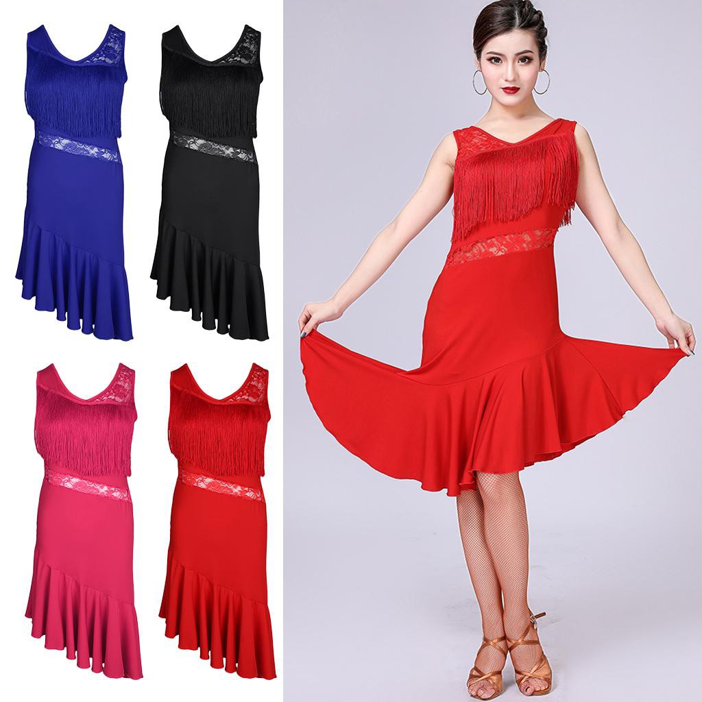 Nữ MagiDeal Tua Váy Vũ Điệu Latin Phòng Khiêu Vũ Rumba Trang Phục Khiêu Vũ Tango-168-OXUI3