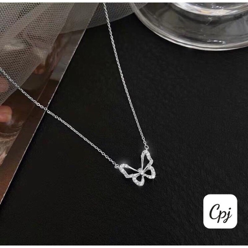 Dây chuyền nữ liền mặt hình bướm gắn hột đá nhân tạo cực đẹp XƯỞNG BẠC PHƯƠNG CẢNH