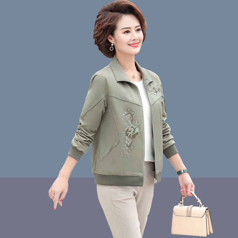 2021 mẹ mới áo khoác bông dài tay ngắn cho phụ nữ trung niên và cao tuổi mùa xuân thu