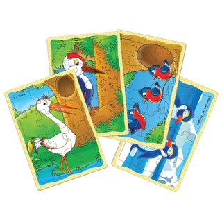 Xếp hình bảng A5-12 mảnh bộ 4 tấm (Con cò-chim gõ kiến-chim cánh cụt-chim sẽ))