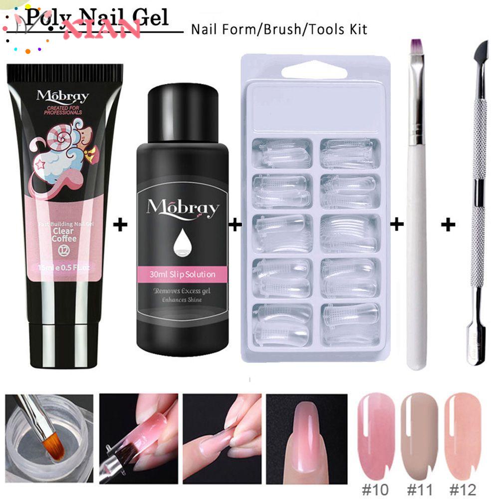 XIANSTORE Women Beauty Poly Nail Gel Kit Manicure Finger Dual Form Nail Extension Gel Set Extend Brush Builder Gel Qiuck Dry Nail Art With Nial Tips