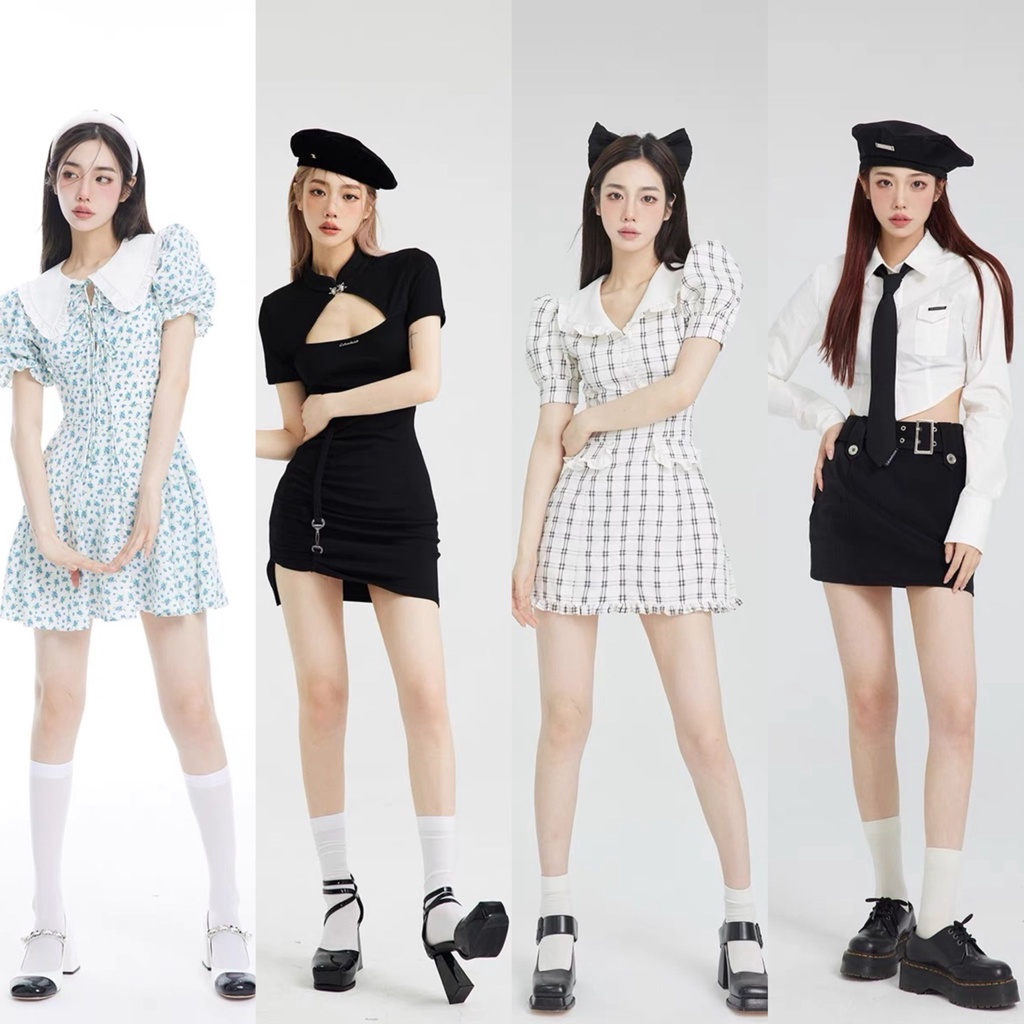 Tất Bắp Chân Trơn Trắng Đen, Vớ Lolita Cosplay Học Sinh Nhật Bản Nhiều Độ Dài - Vani Store [TAT00116]