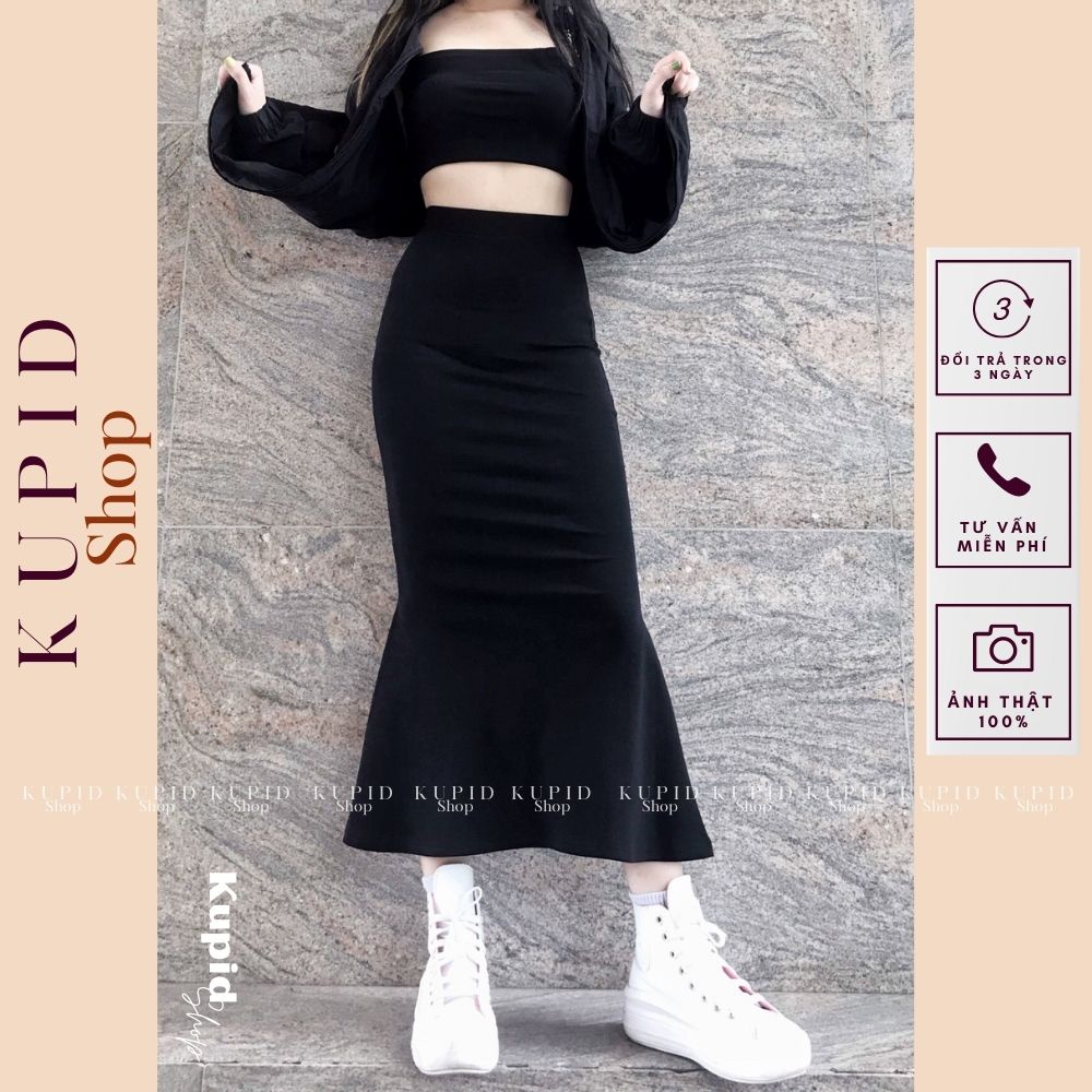 Chân váy đuôi cá KUPID dáng dài màu đen phong cách Ulzzang Hàn Quốc tôn dáng cực đỉnh FREESHIP QUÀ 0Đ
