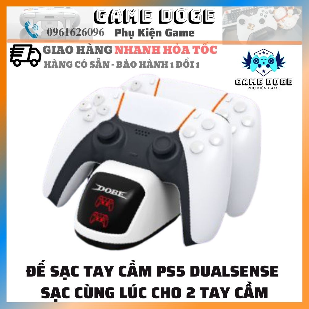 Đế sạc tay cầm PS5 DualSense sạc 2 tay cầm l Tự động ngắt l Kết nối 5v/2a Type C l bảo hành 6 tháng/ Game doge