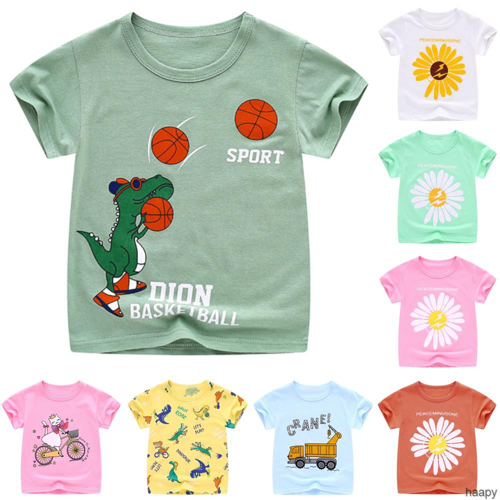 Áo Thun Tay Ngắn Chất Liệu Cotton Cao Cấp Họa Tiết Hoạt Hình Thời Trang Mùa Hè Theo Phong Cách Hàn Quốc Cho Bé