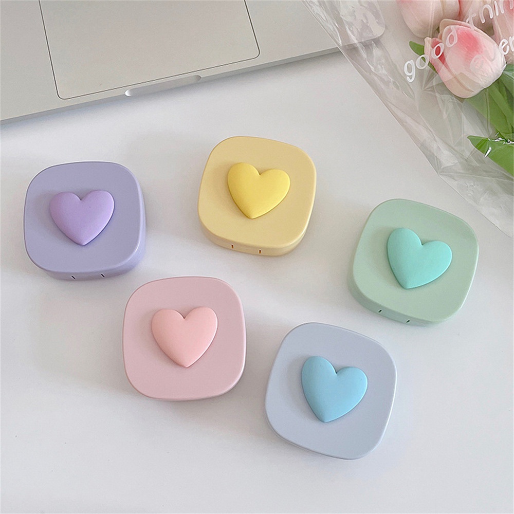 Hộp Đựng Kính Áp Tròng Có Gương Hình Vuông Màu Macaron Dễ Thương