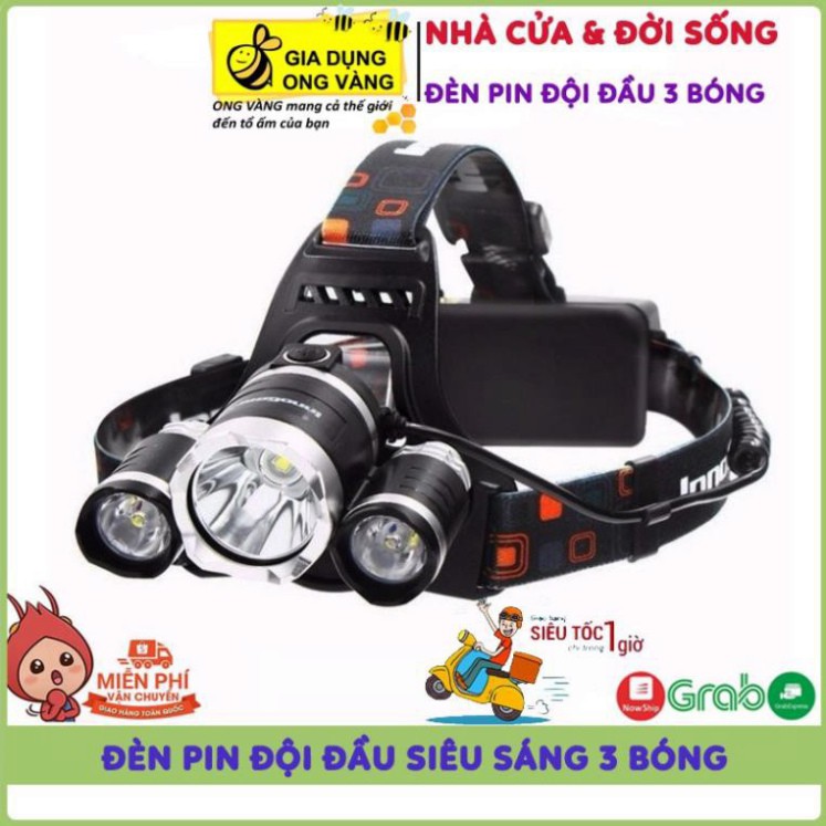 [ giảm giá sốc ] Đèn Pin Đội Đầu 3 Bóng Led Siêu Sáng HIGH POWER HEADLAMP T6, Sạc Pin Siêu Tiện Dụng