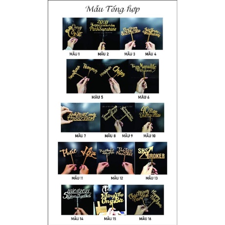 Que chữ mica cắm lên bánh kem và hoa đặt theo yêu cầu
