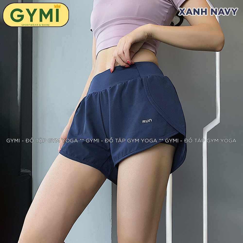 Quần tập gym yoga nữ 2 lớp GYMI QS09 dáng đùi short boxer thể thao chất vải thun lạnh kèm túi đựng điện thoại