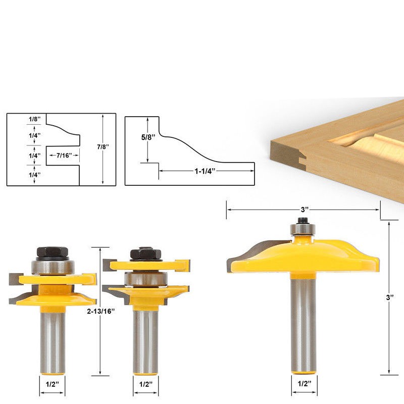 Bộ 3 mũi phay gỗ ghép ván , mũi soi làm cánh cửa tủ bếp cốt 12.7mm