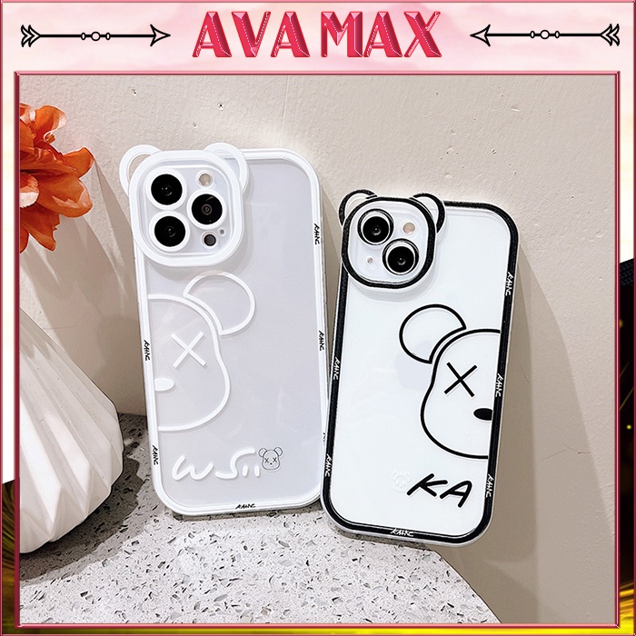Ốp Lưng Iphone Cạnh Vuông Viền Nổi Camera Tai Gấu Kaws 7plus/8plus/x/xs/xsmax/11/12/13/14/pro/max/promax