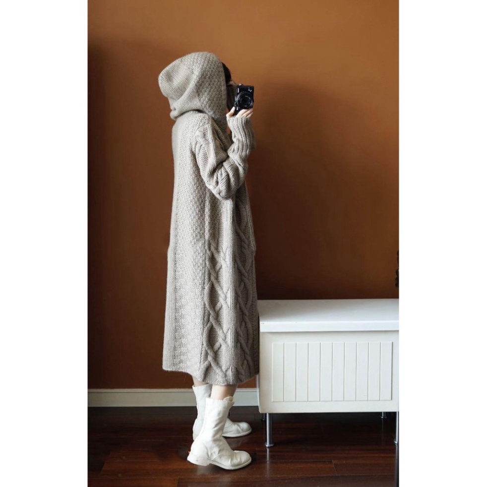 Áo Khoác Len Dáng Dài Có Mũ Mẫu Mới 2023