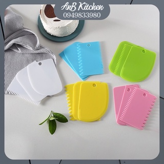 Bộ 3 Miếng Cắt Bột, Vét Bột, Dụng cụ chà láng, tạo vân bánh kem bằng nhựa