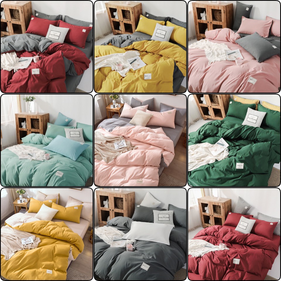 Bộ vỏ chăn ga gối nhập khẩu cotton TC trơn phối màu , Inbox chọn Size ga | BigBuy360 - bigbuy360.vn