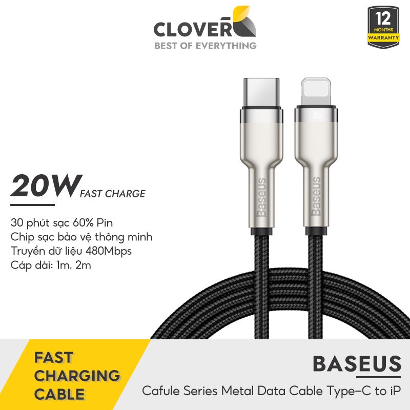 Cáp sạc nhanh PD 20W Baseus Type C to L Hỗ trợ sạc nhanh cho 7/8/X/11/12/13 An Toàn Siêu Bền - Phụ Kiện AZ