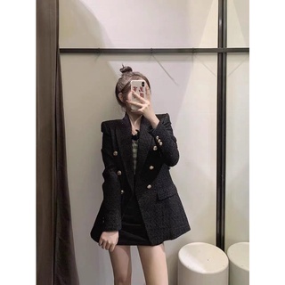 Áo dạ đen cúc đồng 2 lớp dáng