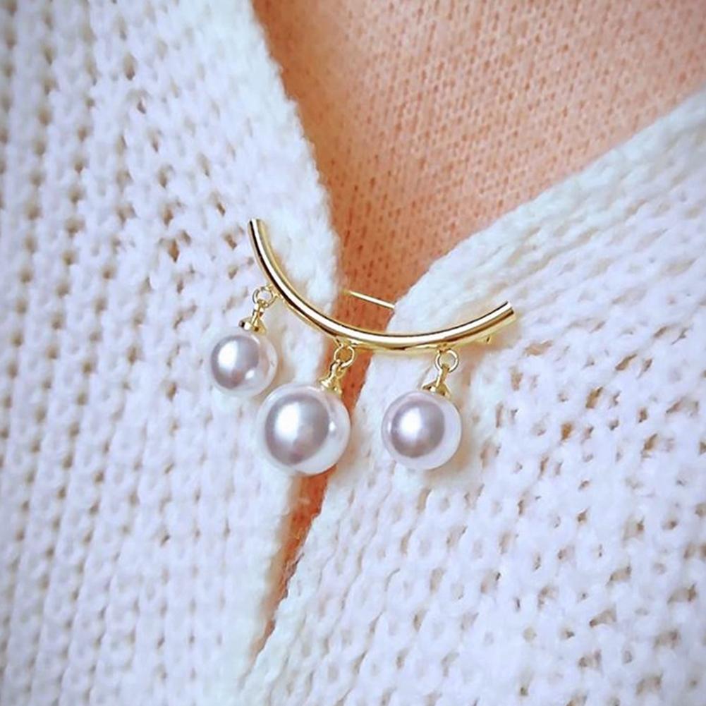 Fashion White Pearl Dangle Beads Brooch Collar Clips Clip Lapel Brooch Pin Alloy Simple Brooches For Women Jewelry Accessories