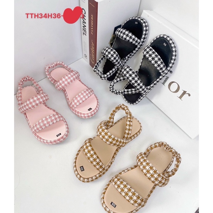 (Xả hàng lẻ size) Sandal xuồng nữ 2 phân MAILIAA 2 quai ngang caro