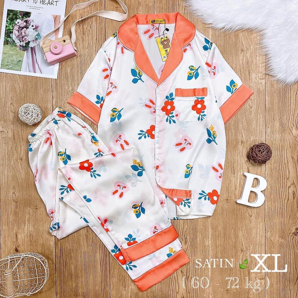 Đồ Bộ Pijama Satin Tay Ngắn Quần Dài Cao Cấp Bigsize XL Form 62-72KG