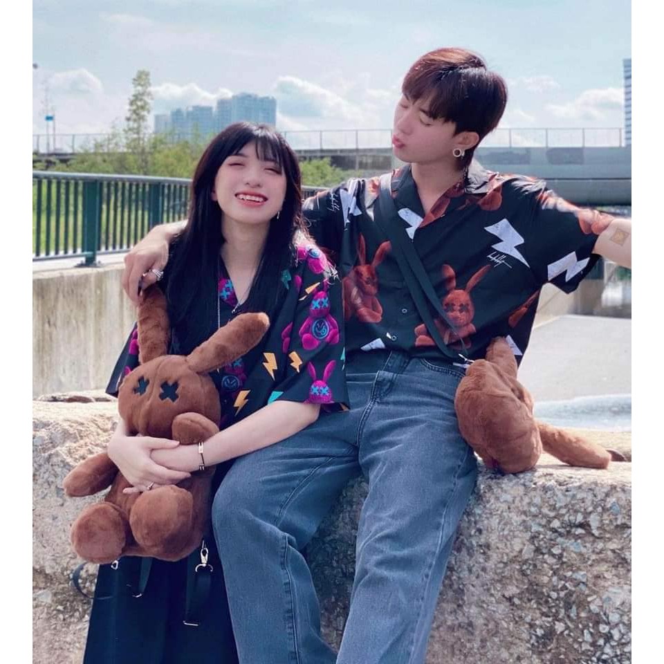 Áo sơ mi lụa 3D hình thỏ xx tay lửng chất unisex | BigBuy360 - bigbuy360.vn