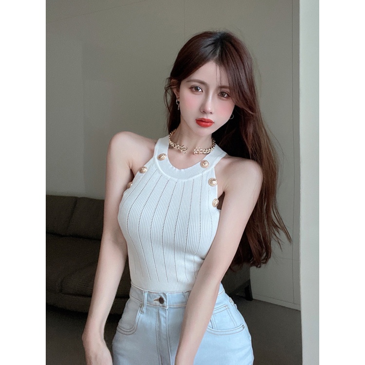 QADCOL   Áo Hai Dây Màu Trắng Ngọt Ngào Quyến Rũ Thời Trang Mùa Hè Cho Nữ