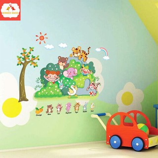 Giấy dán tường 3D mẫu decal đẹp giá rẻ phòng ngủ phòng khách - trang trí cho bé gái bé trai có keo sẵn - VƯỜN THÚ