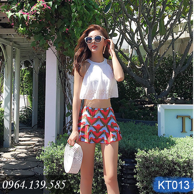 Bộ bơi 2 mảnh áo bèo ren, quần váy kín đáo, chất bơi lyrca dày dặn, mịn mát | BigBuy360 - bigbuy360.vn