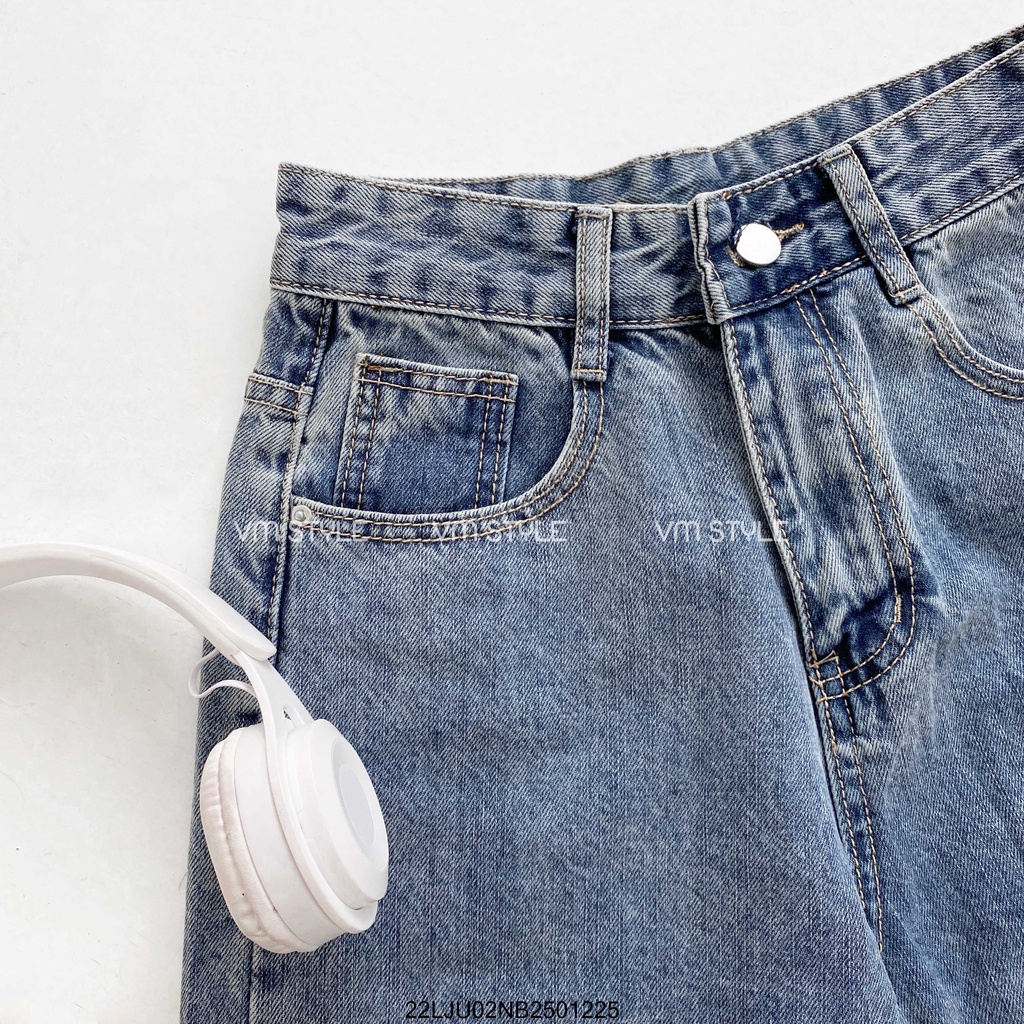 Quần jean ngố VM STYLE xước lai cắt kiểu, quần sọt lửng ống rộng nữ chất bò lưng cao ulzzang 22LJU02NB2501