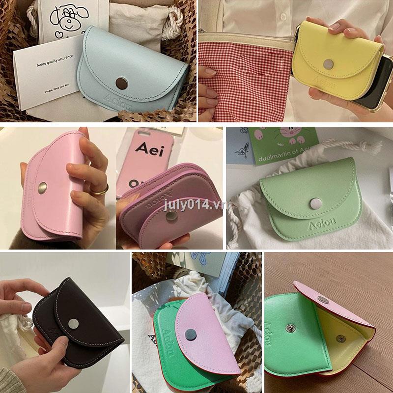 Ví Ngắn Đựng Thẻ Aeiou Cao Cấp Màu Tương Phản Thời Trang Phong Cách Hàn Quốc Cho Nữ