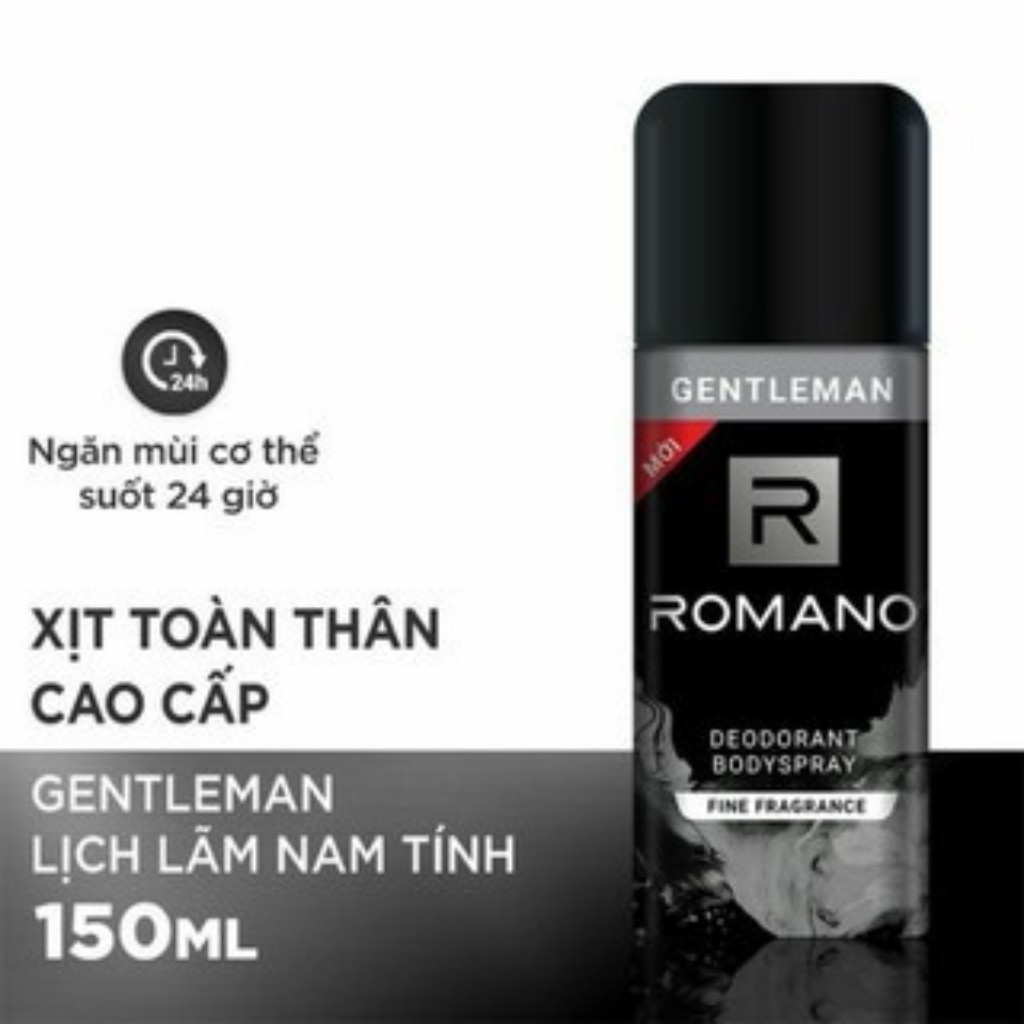 Xịt Khử Mùi ROMANO Giúp Ngăn Mồ Hôi, Diệt Khuẩn, Khô Thoáng Vượt Trội-150ml