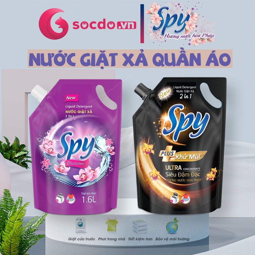 Nước giặt xả SPY DEEP CLEAN tím (Blossom) - túi 1600ml - Hàng chính hãng