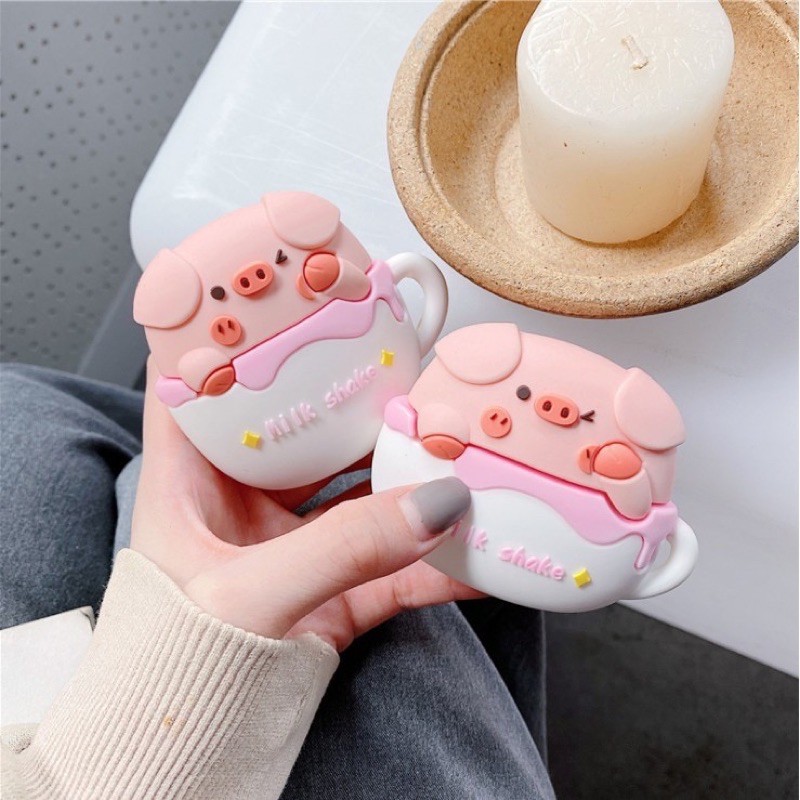Case Airpod 1/2/pro Hình Bánh Kem Heo Hồng Cute