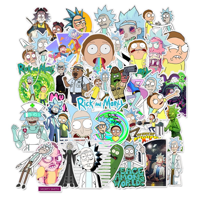 Miếng dán trang trí phong cách cổ điển họa tiết nhân vật hoạt hình "Rick & Morty" dễ thương