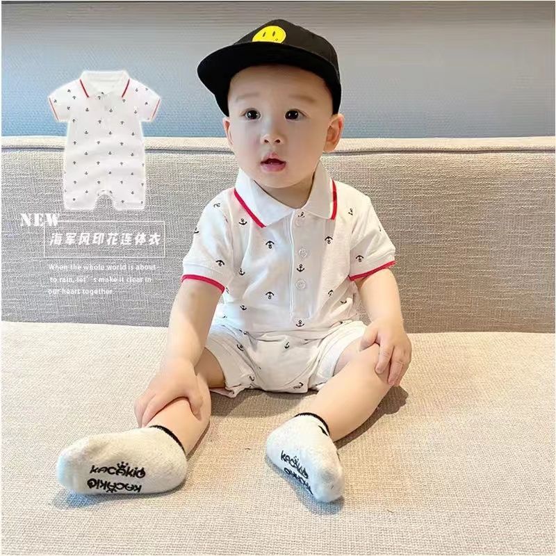 Áo Liền Quần Bằng cotton Mỏng Tay Ngắn Thời Trang Mùa Hè Cho Bé Trai 0-18 Tháng Tuổi