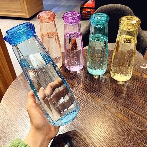 Bình Nước Thủy Tinh 500ml - 7 màu Kim Cương Cao Cấp Chịu Nhiệt Có Nhiều Màu