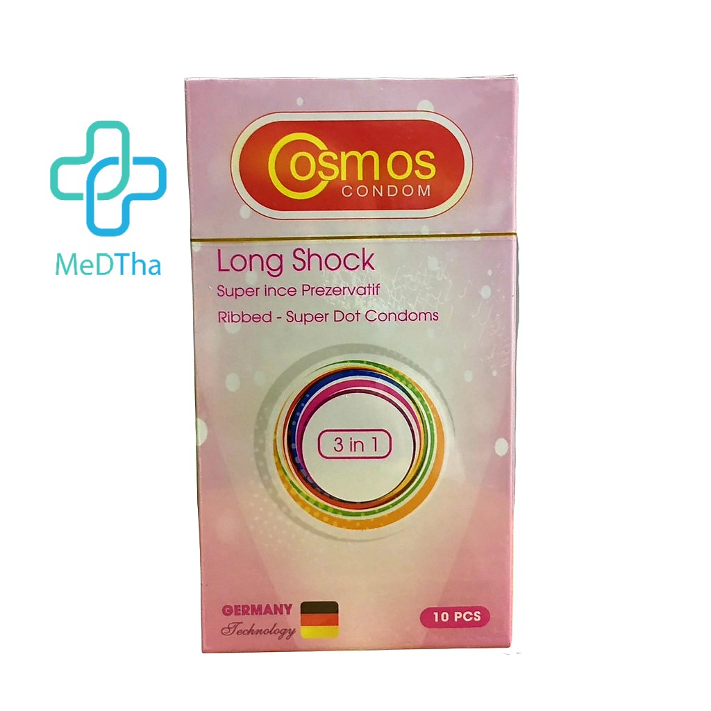 Bao cao su gân gai Cosmos Long Shock siêu mỏng 3 in 1 (Hộp 10 cái) Germany [Chính hãng]