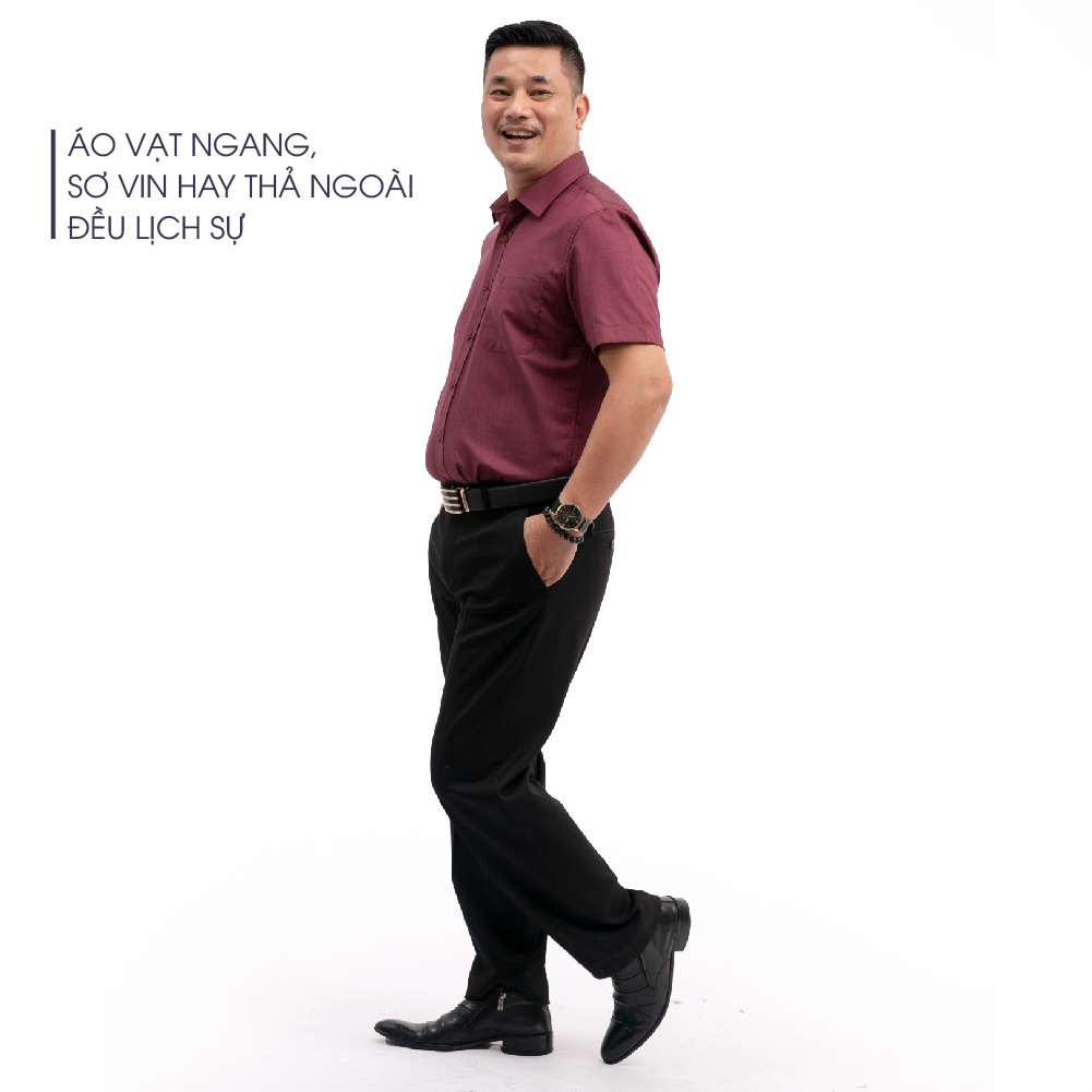 Áo Sơ Mi Nam Ngắn Tay Trung Niên ANCHI Màu Đỏ Trơn Vải Sợi Tre Cao Cấp