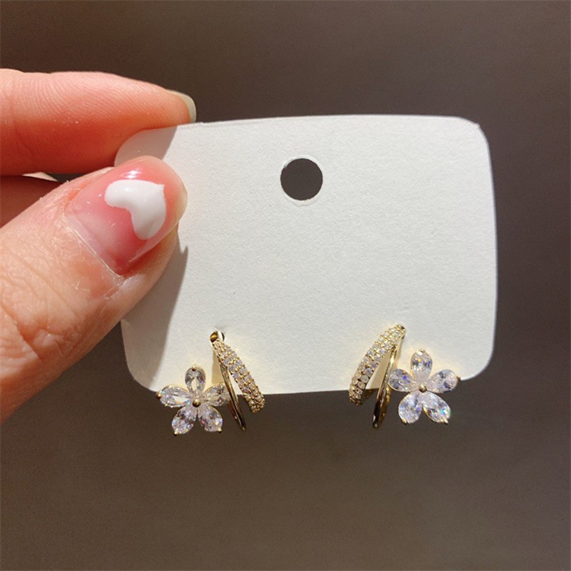 Khuyên Tai Hình Bông Hoa Đính Đá Zircon Phong Cách Hàn Quốc Thời Trang Cho Nữ