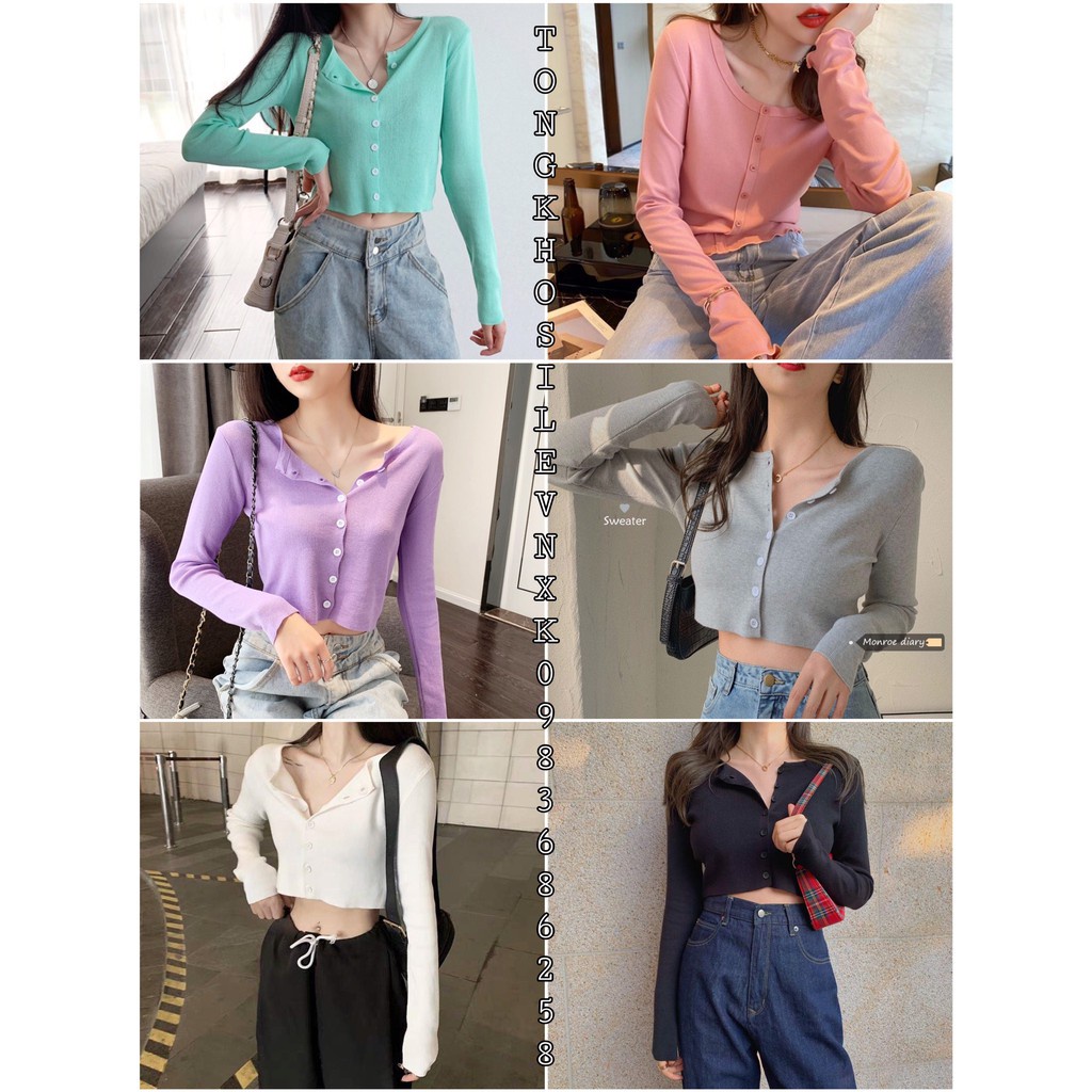 Áo Croptop YAN Tay Dài Nữ - Áo len gân mỏng dài tay croptop phong cách Hàn Quốc - ÁO CARDIGAN dáng Ngắn CRT