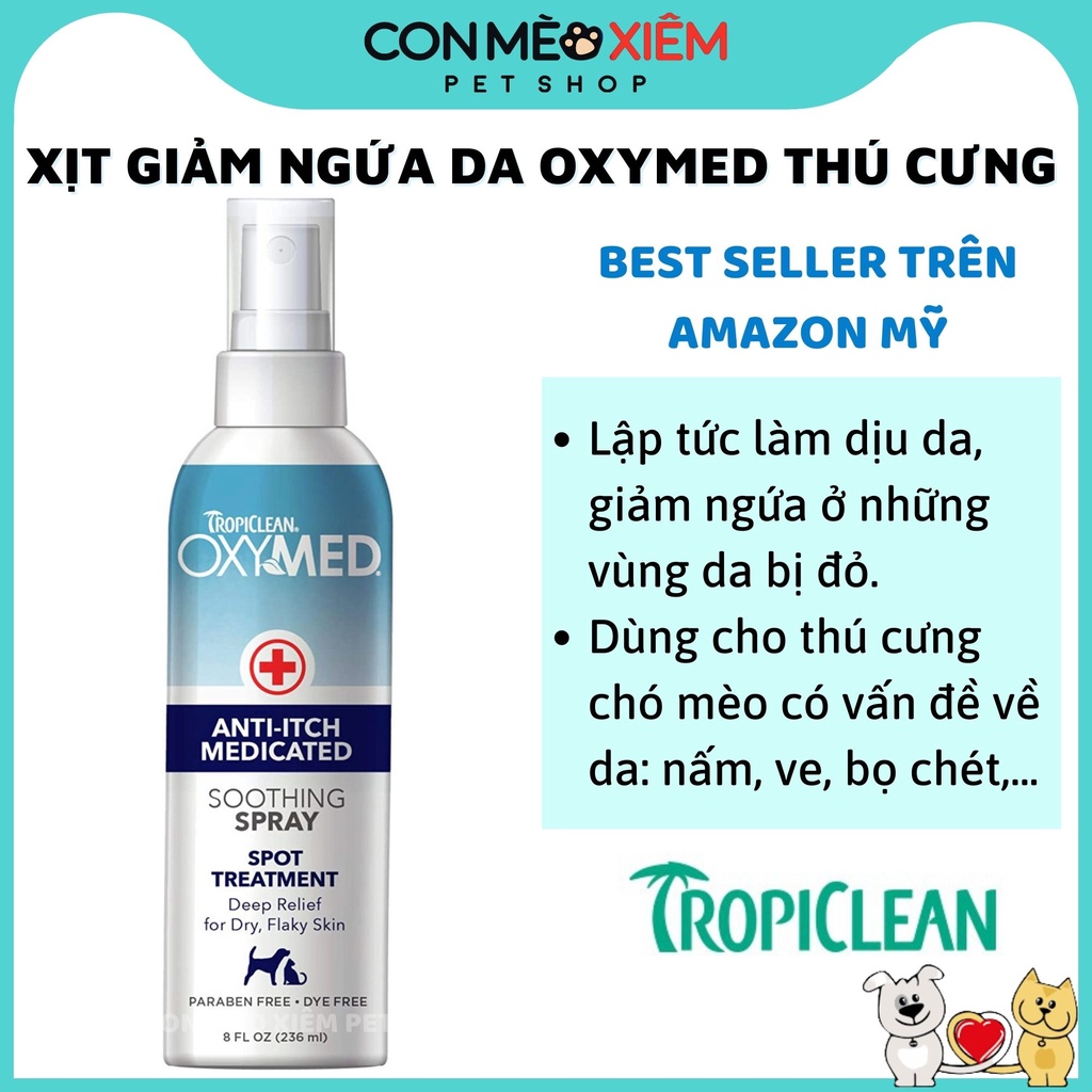 Xịt giảm ngứa cho chó mèo Oxymed 236ml, vệ sinh tắm chăm sóc lông cho thú cưng Con Mèo Xiêm