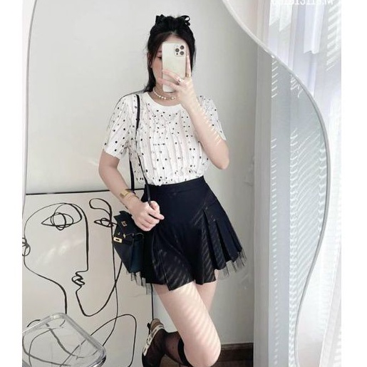 Chân váy xếp ly phối lưới siêu hot vải siêu đẹp