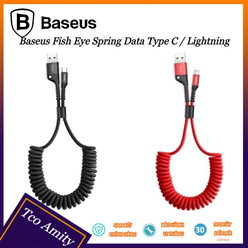 Cáp sạc dây xoắn đàn hồi Baseus Fish Eye Spring Data Lightning/TypeC (2A, 1M,480Mbps, Quick charge 3.0)