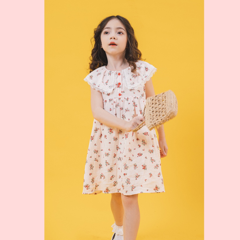Đầm BG mulsin cổ lá sen in hoa - Lovekids