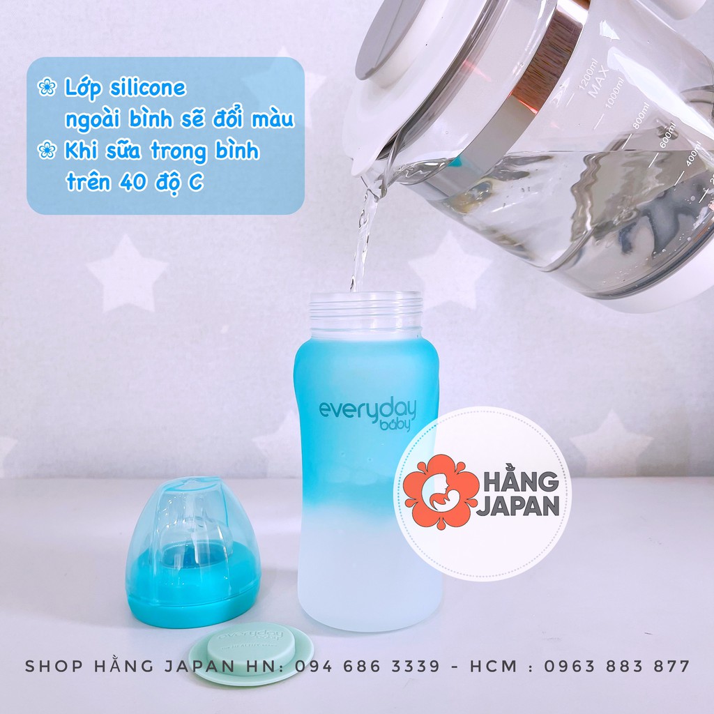 Bình sữa thủy tinh bọc silicone siêu nhẹ, chống trượt Everyday Baby