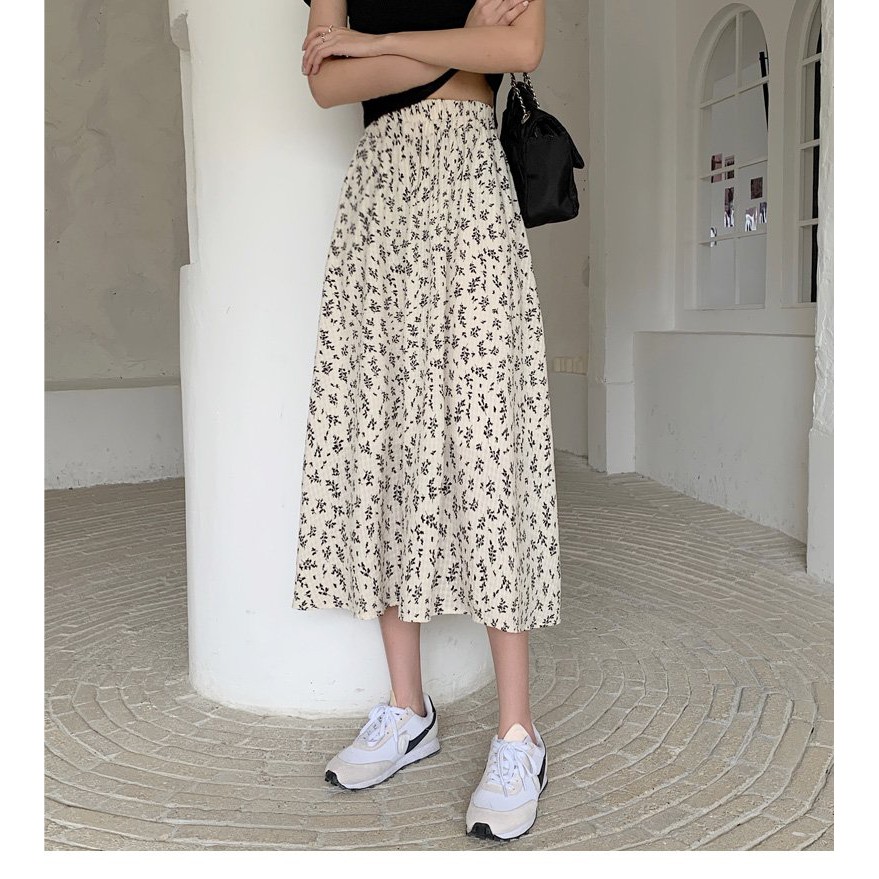 Chân váy hoa nhí vintage dài SANMAY Chân váy công sở dài qua gối ulzzang, vải voan, cực xinh yêu CV004 | BigBuy360 - bigbuy360.vn