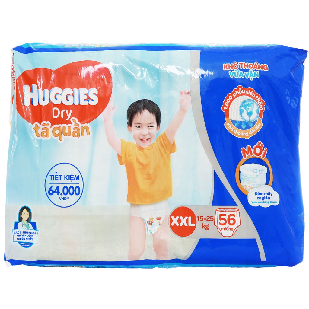 [CHÍNH HÃNG] Bỉm - Tã Quần Huggies Dry Size XXL56 (Cho Bé 15-25kg)