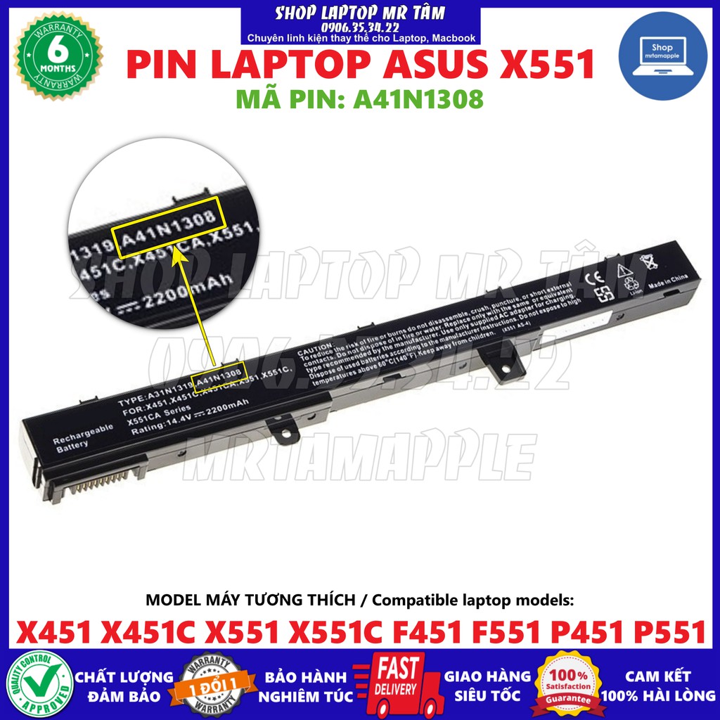 Pin Laptop ASUS X551 (A41N1308) - 4 CELL - X451 X551 X451C X451CA X551C X551CA
