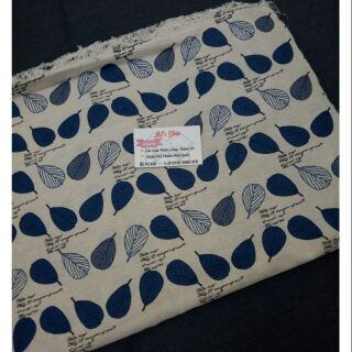 Vải bố linen - hình họa tiết chiếc lá xanh dương