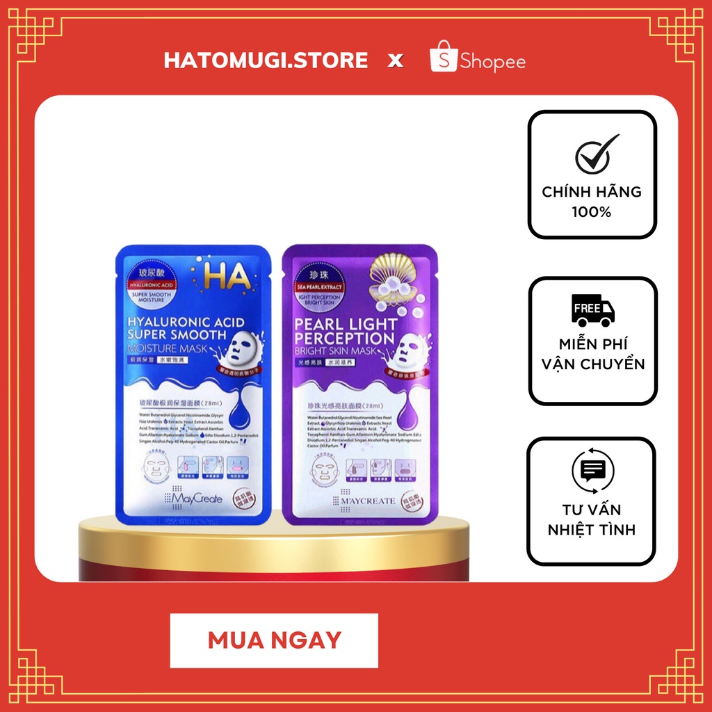 Mặt Nạ [Trắng da100%-Auth] Miếng Mặt Nạ HA MayCreate Xanh Hoặc Tím [Mask HA]